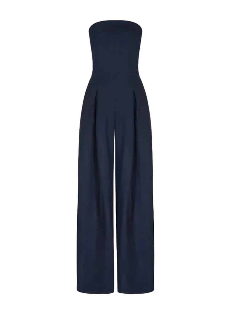 Sophisticated women's strapless wide-leg jumpsuit, a comfortable & elegant choice for summer fashion & parties.