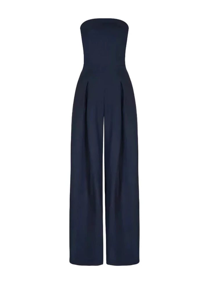 Sophisticated women's strapless wide-leg jumpsuit, a comfortable & elegant choice for summer fashion & parties.