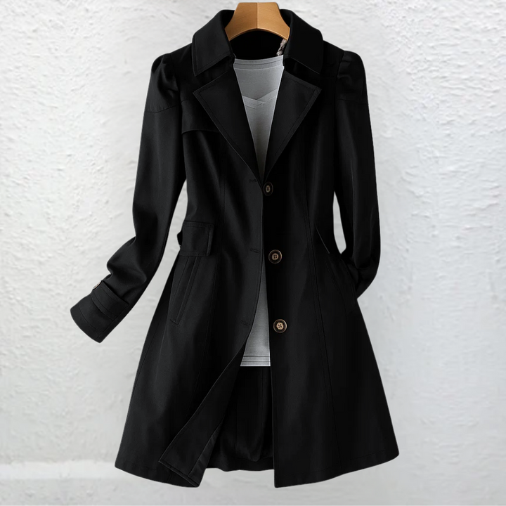 Timeless women's structured trench coat, features a flattering belt and elegant design for versatile outerwear.