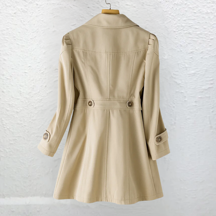 Women's structured belted trench coat, a chic and long outerwear piece for spring and fall elegance.