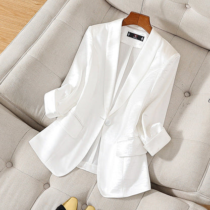 Chic pink tailored blazer for women, ideal for sophisticated office attire or versatile formal jacket.