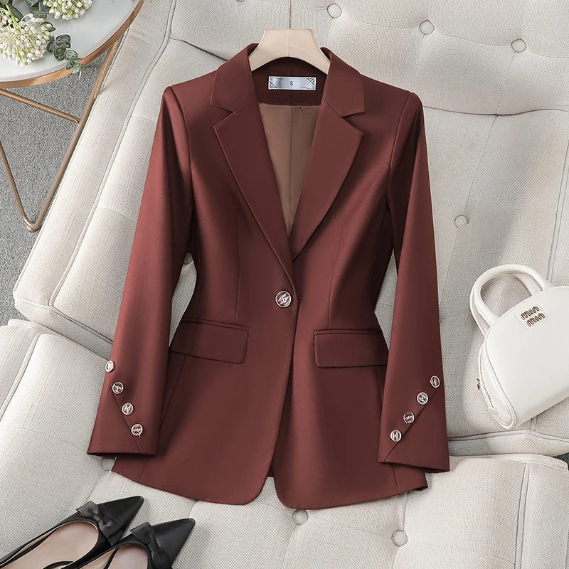 Sophisticated red tailored blazer for women. Perfect professional attire & power dressing.