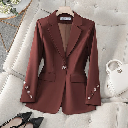 Sophisticated red tailored blazer for women. Perfect professional attire & power dressing.