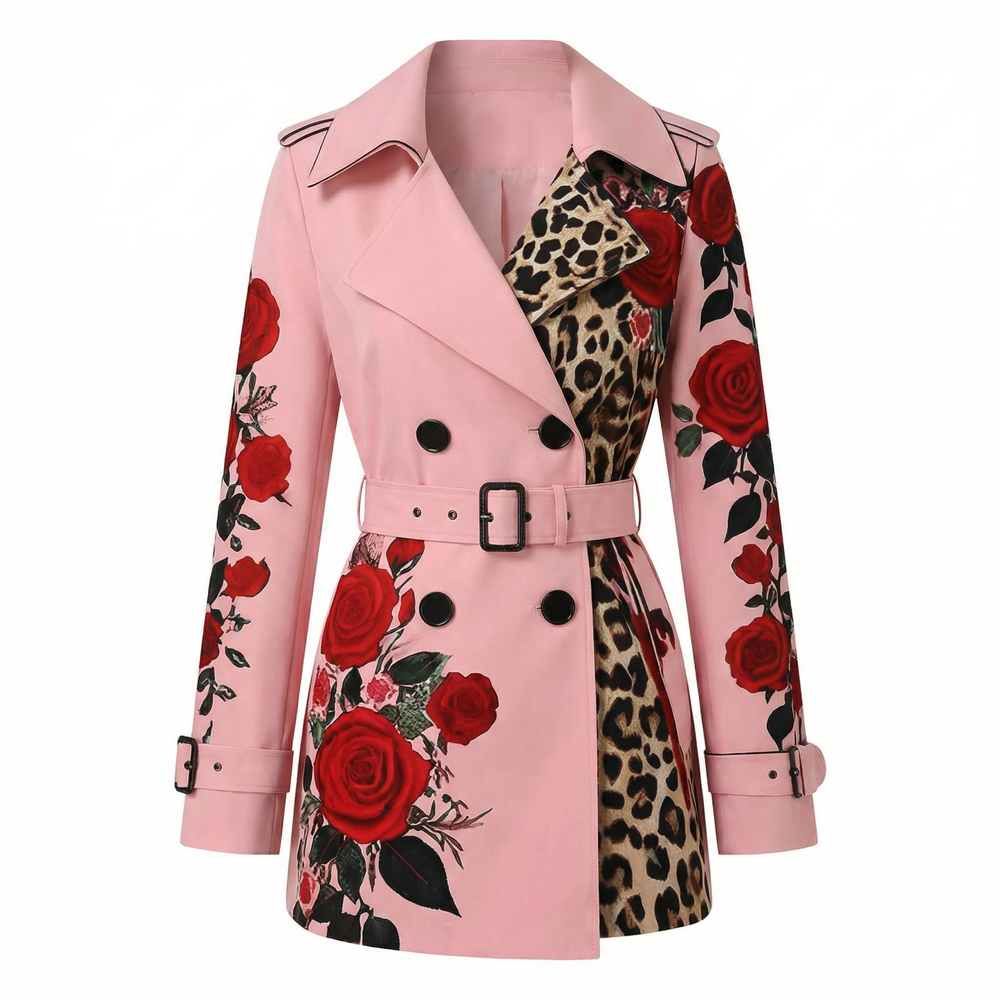 Women's stylish tailored rose print coat, a fashionable and elegant outerwear option.