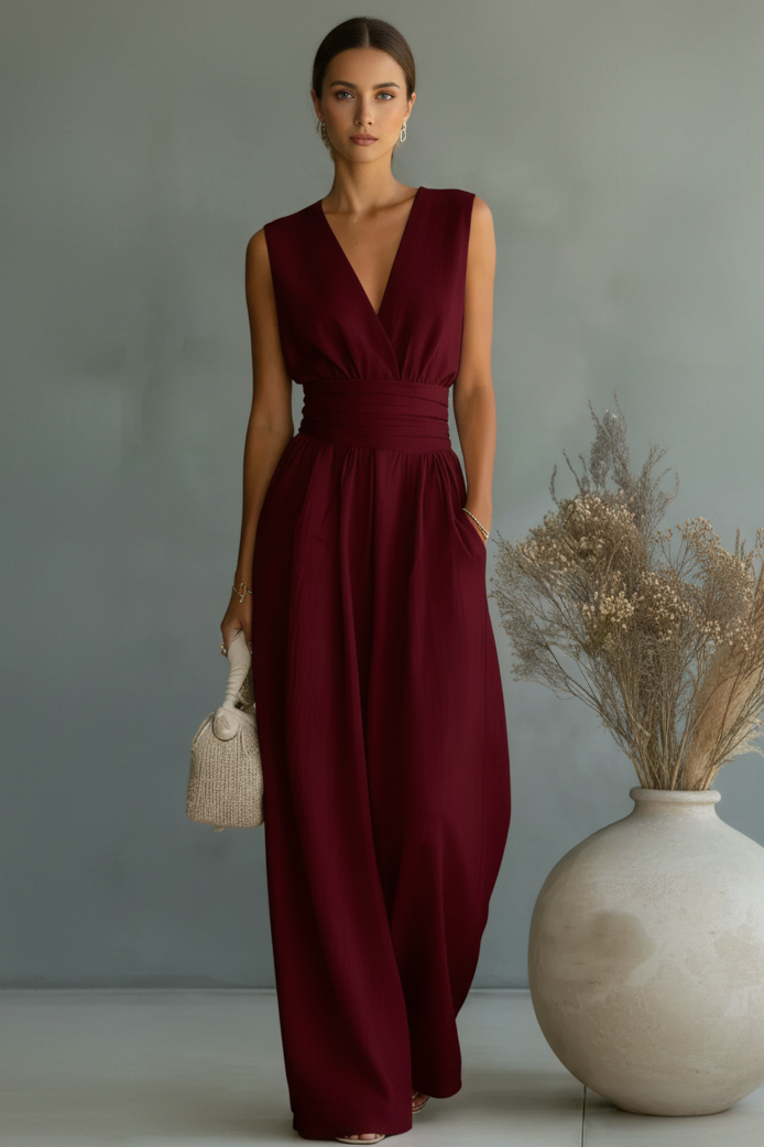 Elegant business casual women's duo set with a unique cross waist detail, offering a modern sophisticated look.
