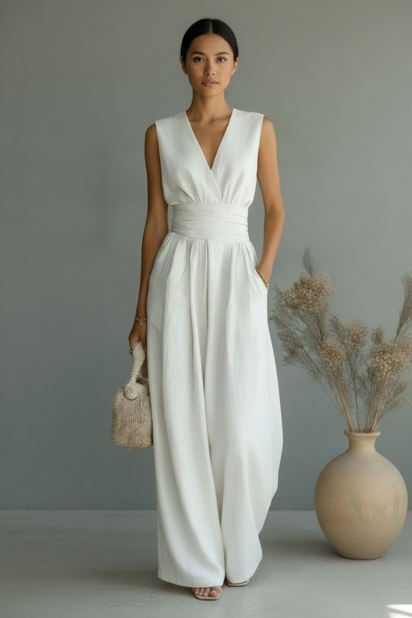 Versatile women's cross waist two-piece set, stylish for elegant day to night wear and professional occasions.