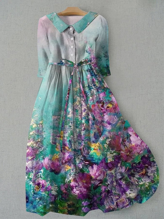 Elegant Women's Tessa Floral Summer Maxi Dress with lace-up detail, perfect for casual or vintage-style wear.