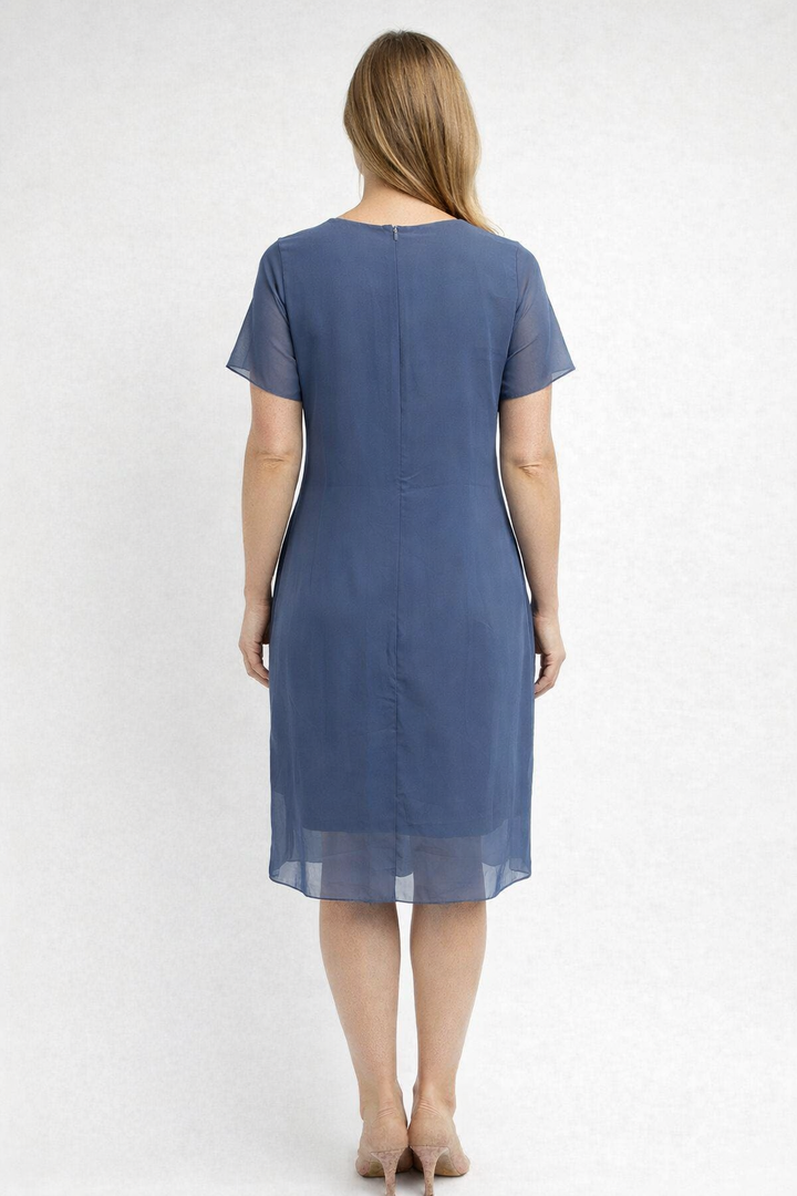 Sophisticated women's short sleeve tiered midi dress, elegant and flattering for any special occasion.