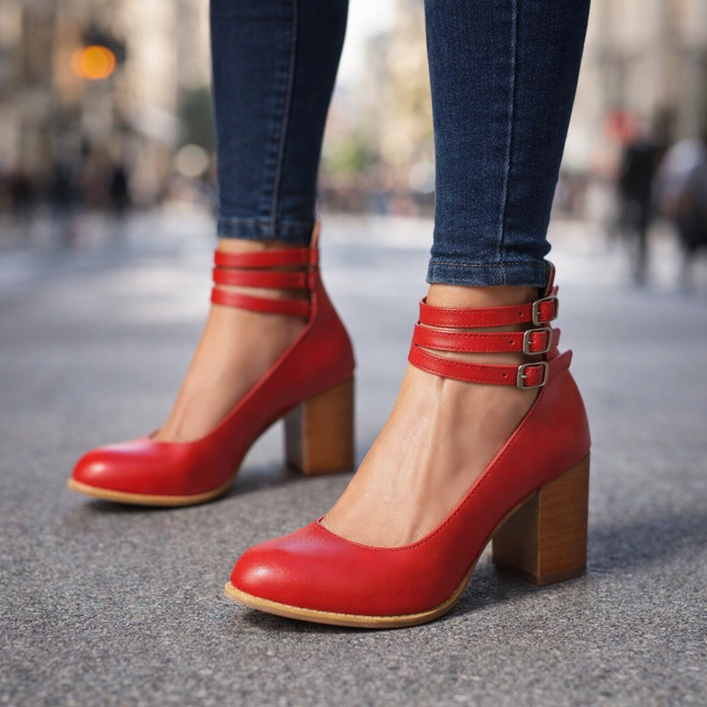 Elegant women's triple-strap block heels, perfect for formal evening events.