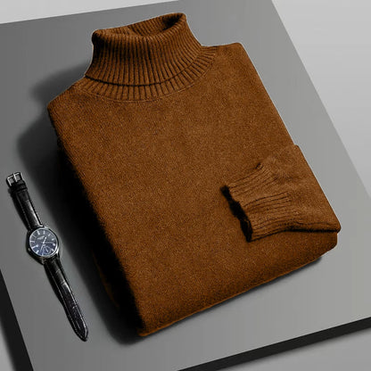 Chic women's elegant turtleneck knit sweater, an essential soft layering top for autumn and winter style.
