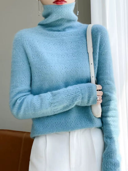 Women's elegant turtleneck pullover sweater, a cozy and versatile staple for fall and winter fashion.