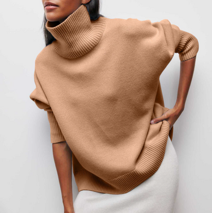 Soft women's winter turtleneck sweater, a fashionable long sleeve top.