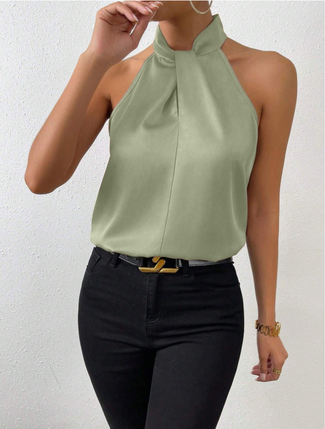 Front view of women's elegant twist knot top, a stylish and flattering fashion piece.