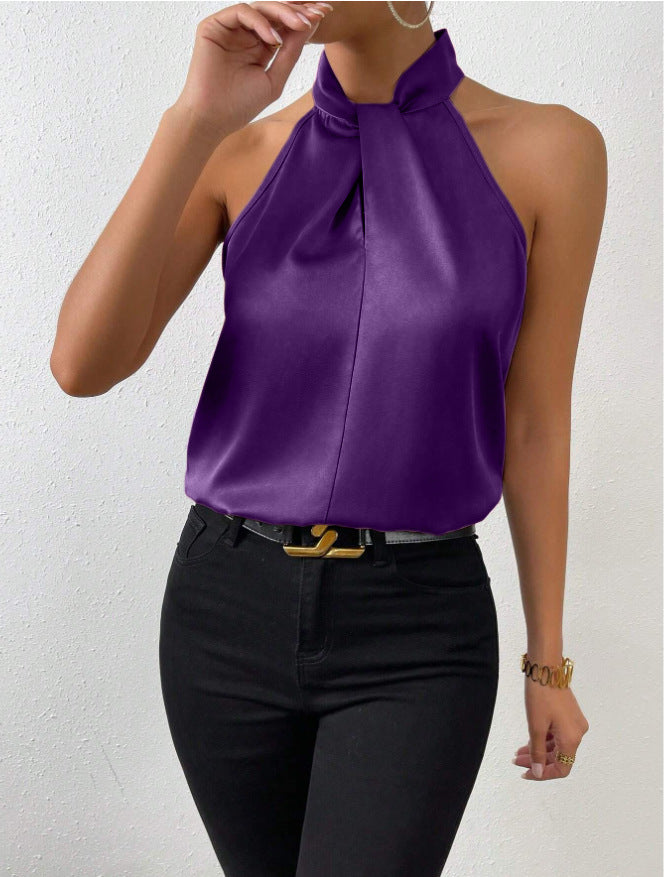 Beautiful women's twist knot neck top, a short sleeve shirt combining elegance and comfort.