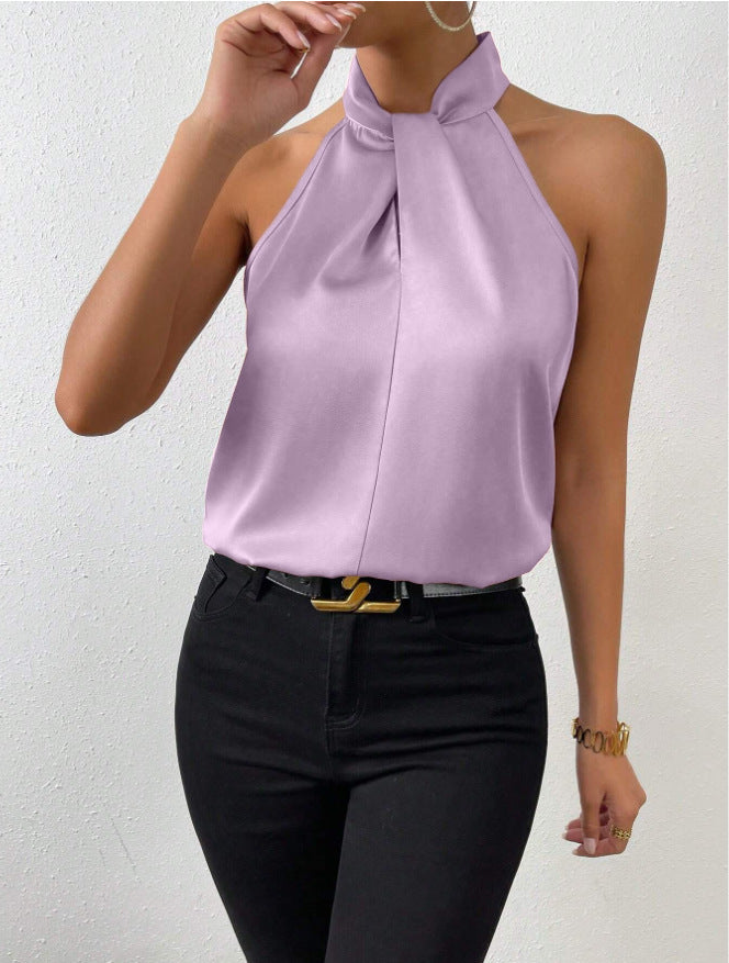 Women's everyday style: a chic and elegant twist knot short sleeve top for fashion.