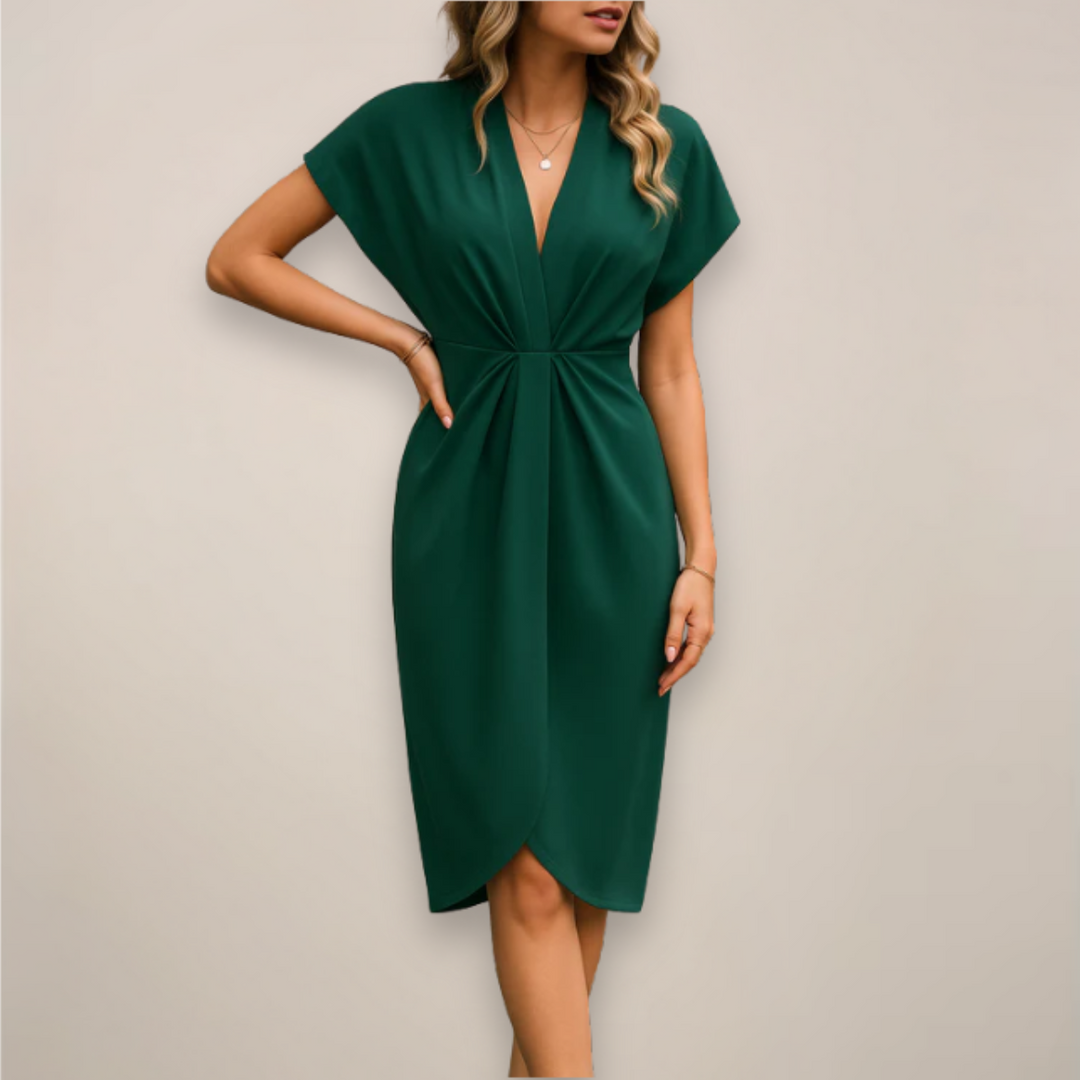 Versatile women's twist knot V-neck midi dress, perfect for summer events, parties, or elegant date nights.