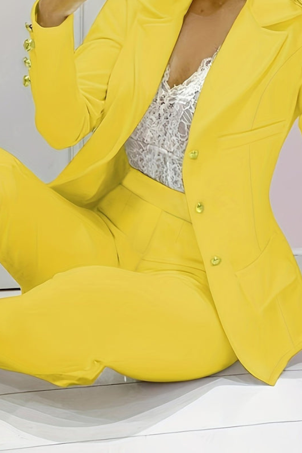 Elegant women's two-piece blazer and pants suit set for professional office wear.