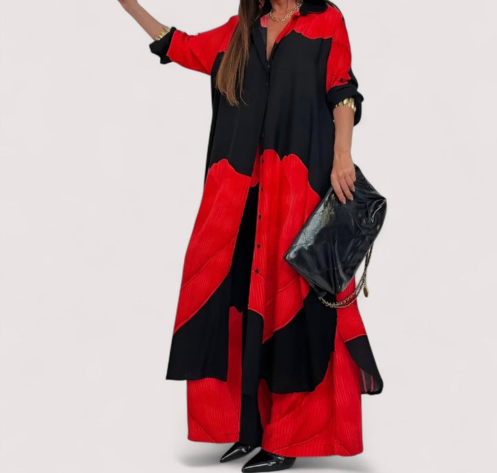 Comfortable & stylish women's two-piece flowy dress set, a versatile outfit for elegant fashion.