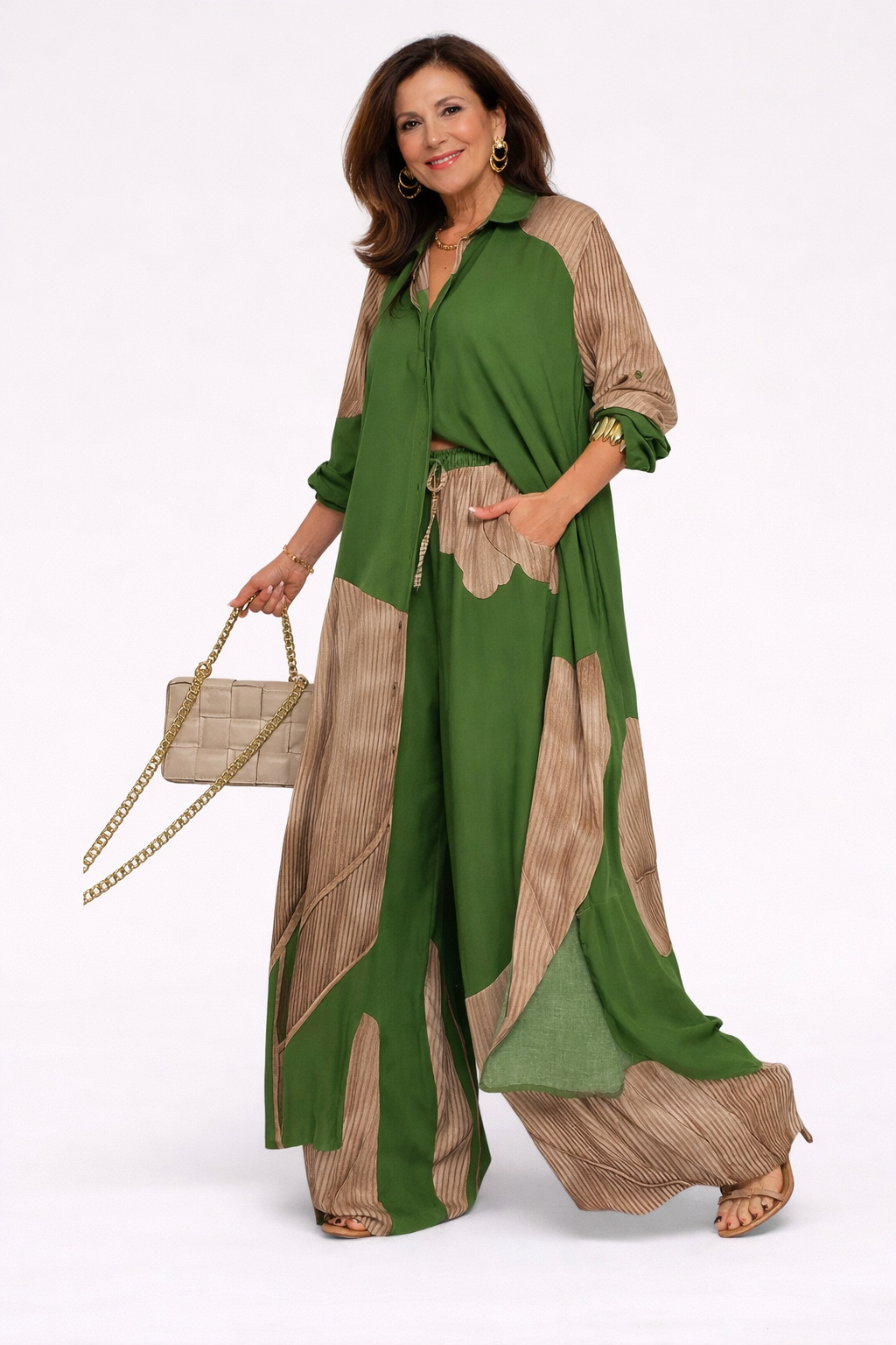 Sophisticated women's two-piece flowy dress set, an elegant ensemble offering comfortable wear.