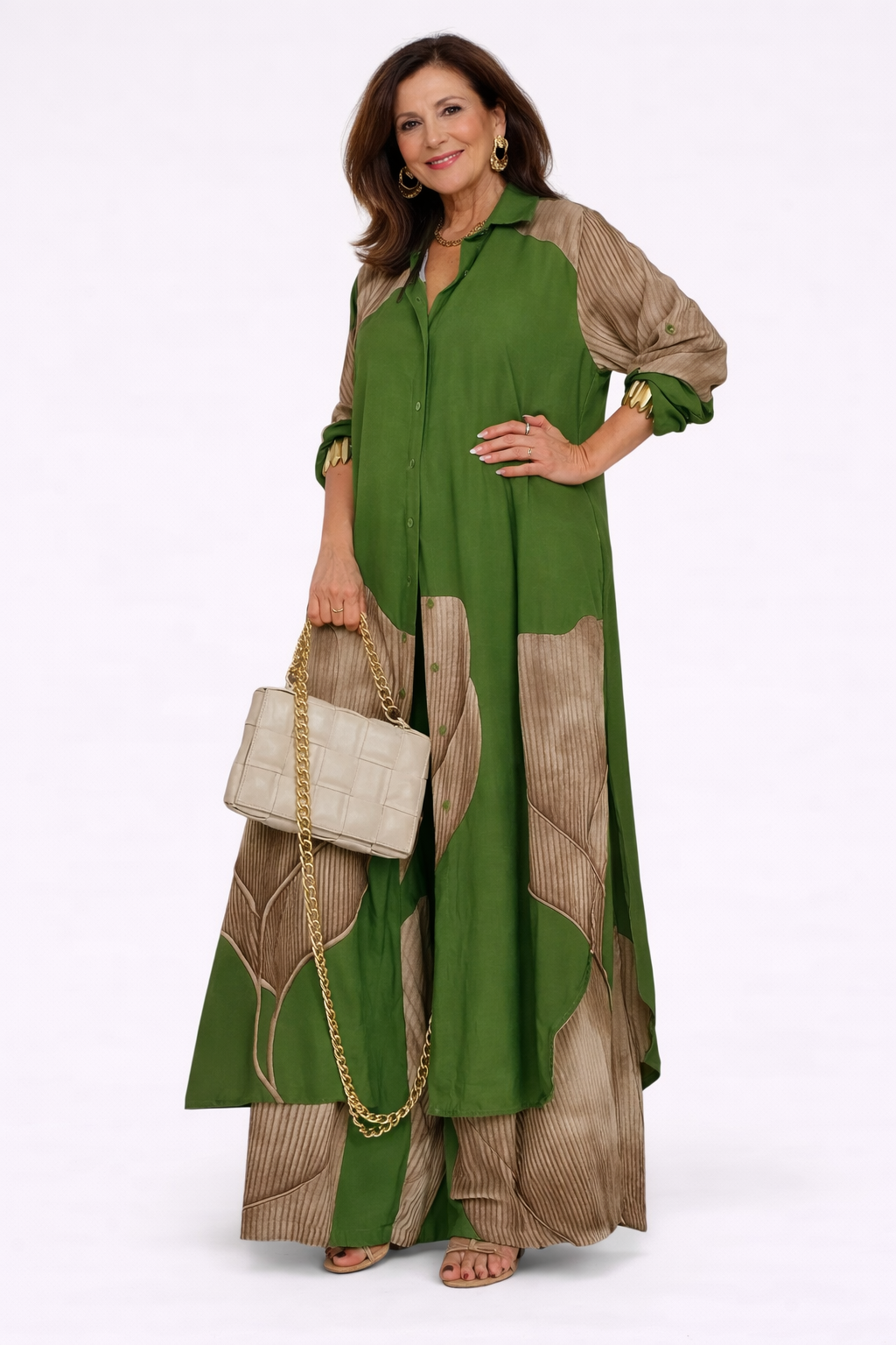 Plus size elegant women's two-piece flowy dress set, versatile and comfortable for stylish wear.