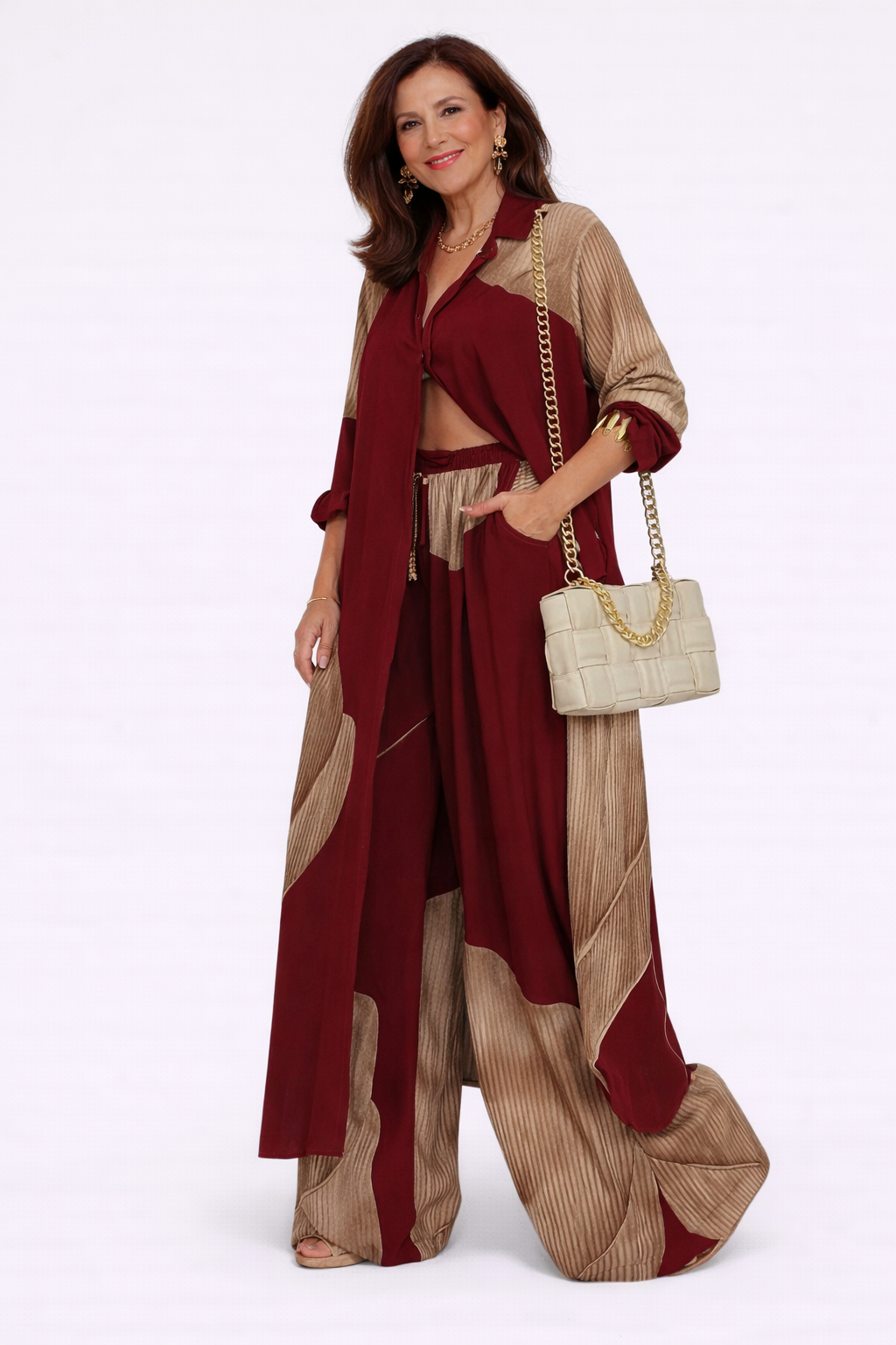 Chic women's two-piece flowy dress set, perfect for a sophisticated look & comfortable fashion.