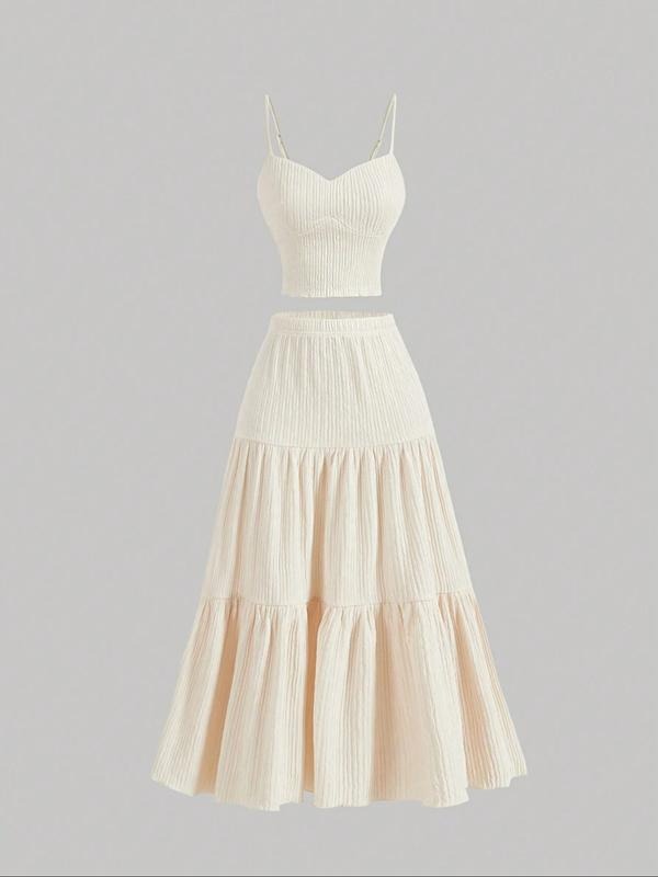 Versatile women's two-piece skirt set with an elegant cami top & flowy midi skirt for elevated spring style.