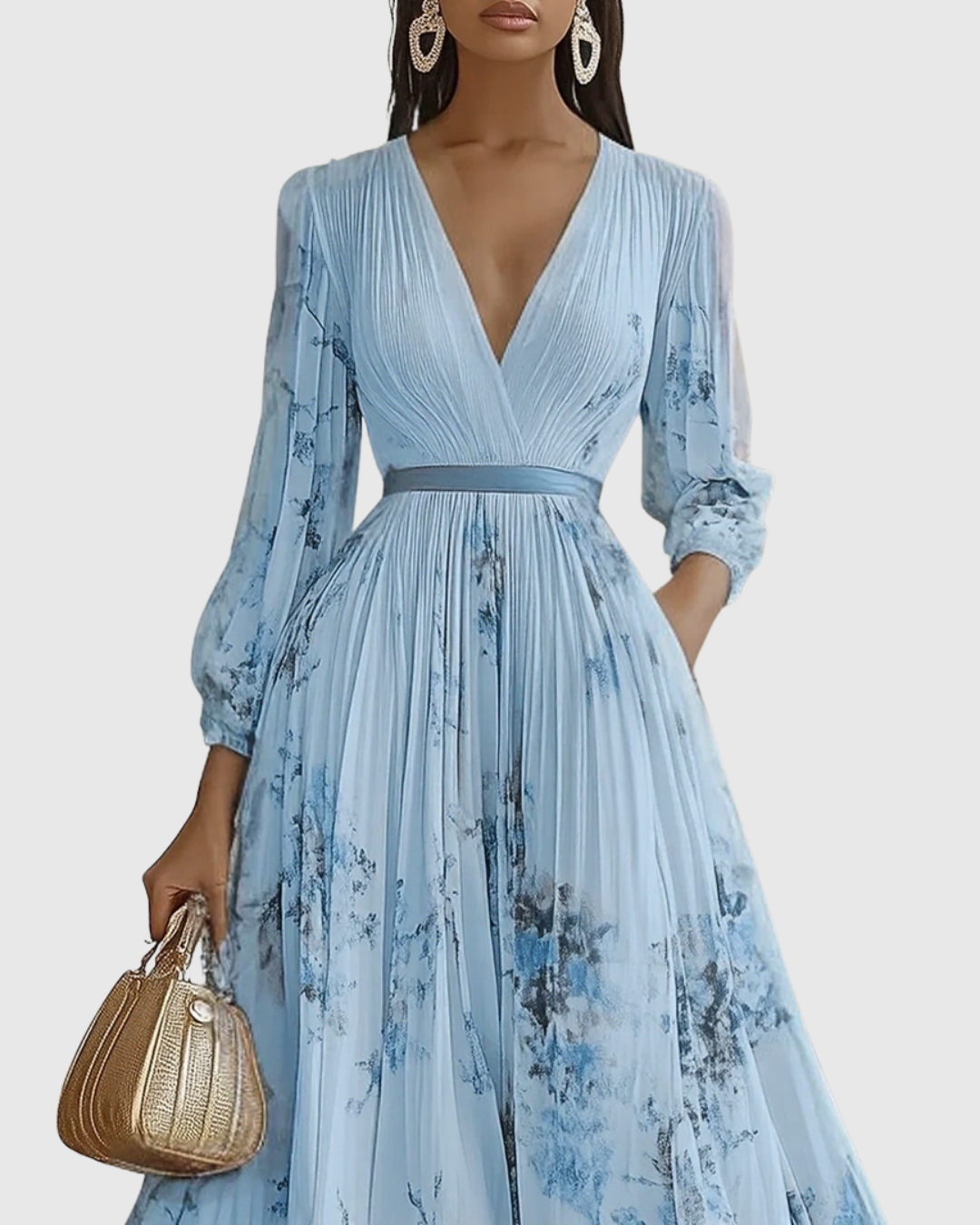 Royal blue elegant A-line midi dress with V-neck, ideal for casual chic or party.
