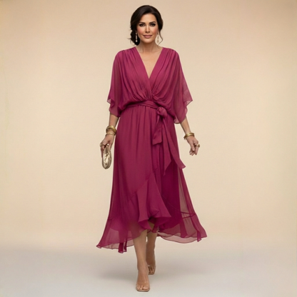 Gorgeous women's V-neck elegant dress, a versatile flowy option for any party or special occasion.