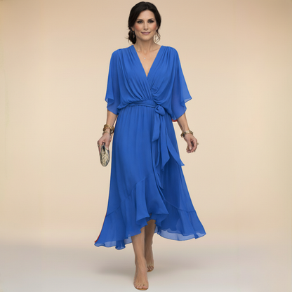 Elegant women's occasion wear V-neck party dress, a versatile & flowy option for any event.