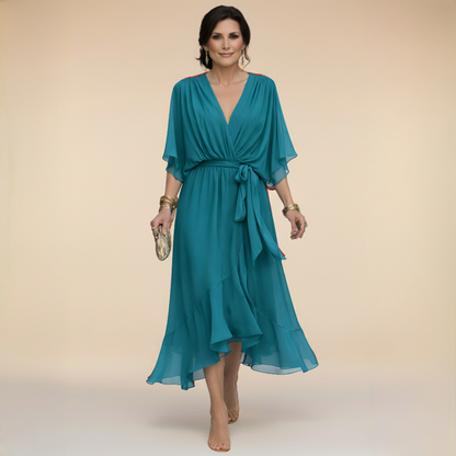 Stunning women's V-neck elegant evening dress, comfortable and flowy for summer events.