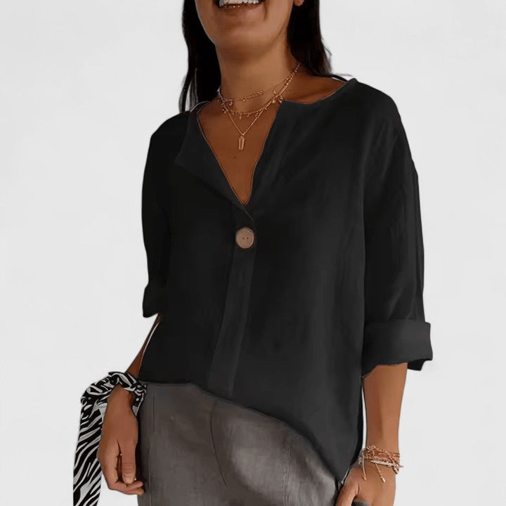 Elegant women's V-neck knot blouse, chic & comfortable loose fit. Perfect for summer fashion & everyday wear.