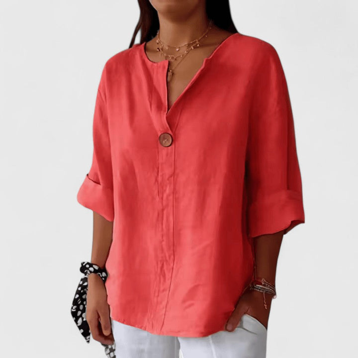 Chic V-neck knot blouse for women. Versatile, casual elegant style with a loose fit, ideal for summer fashion.