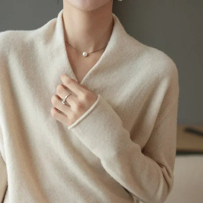 Women's elegant V-neck pullover sweater, cozy knitwear, perfect for everyday chic & layering.