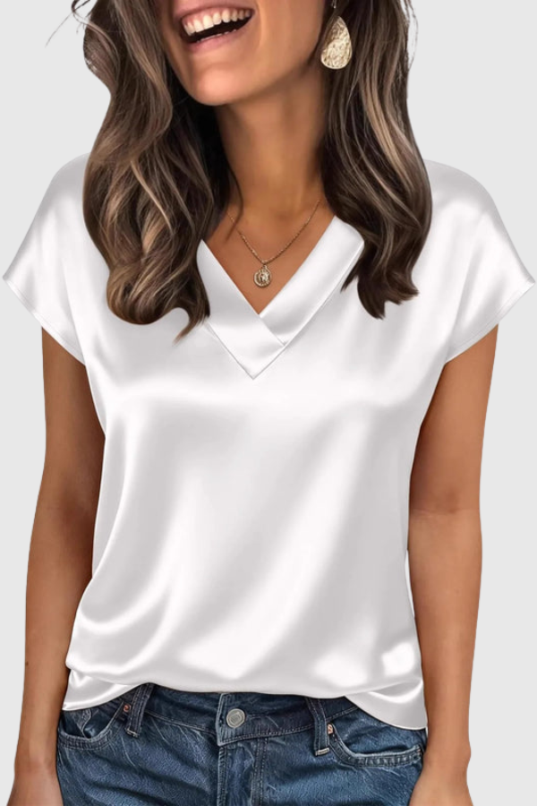 Lightweight women's V-neck summer top, a versatile short sleeve blouse for easy, fashionable wear.