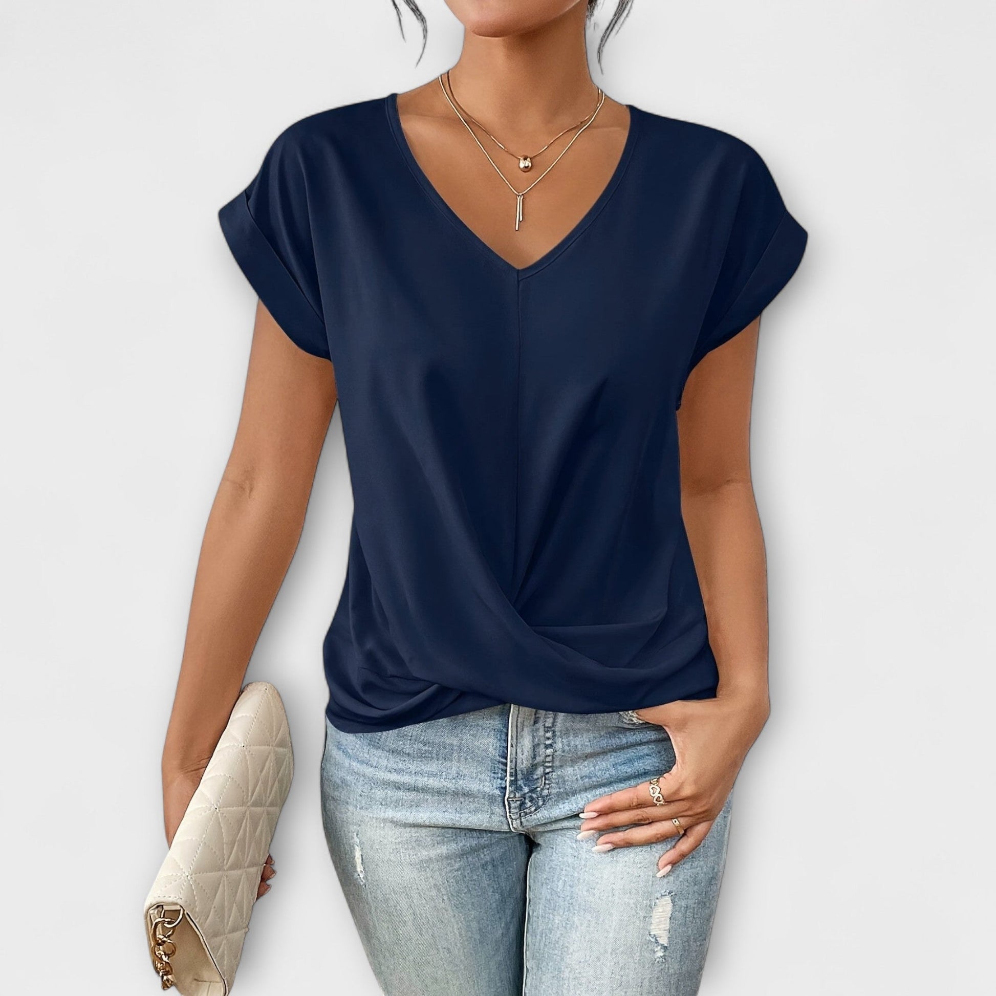 Elegant and comfortable V-neck top for women, with chic button detail. Perfect for any occasion.