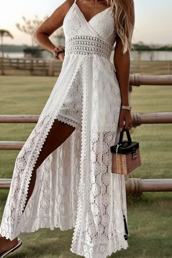 Elegant women's V-neck wide leg jumpsuit for special occasions, party wear & evening events. Chic and comfortable.