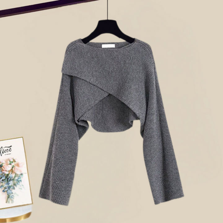 Chic women's fall fashion knit dress set with an adjustable fit, combining comfort and an elegant layered style.