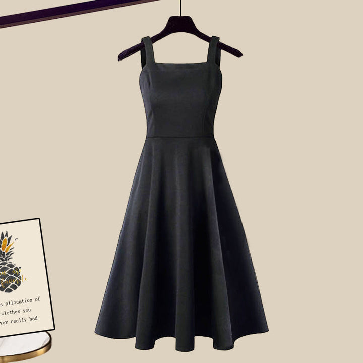Versatile women's a-line knit dress and sweater set for winter style, offering a cozy and fashionable layered design.