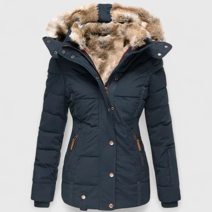 Stylish & elegant women's winter coat, ensuring warmth and comfort. Chic outerwear for cold weather fashion.