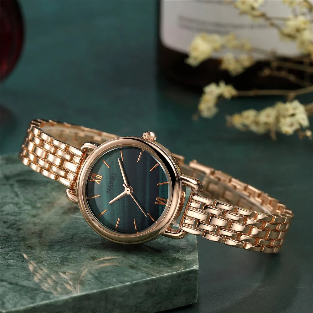 Elegant women's watch with a unique marble dial, stainless steel band.