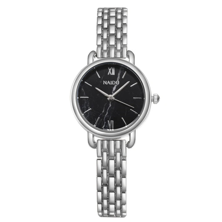 Women's elegant watch, marble dial, adjustable stainless steel band for perfect fit.