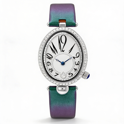 Luxury-look women's elegant oval dial watch with a comfortable leather strap, ideal gift for her.