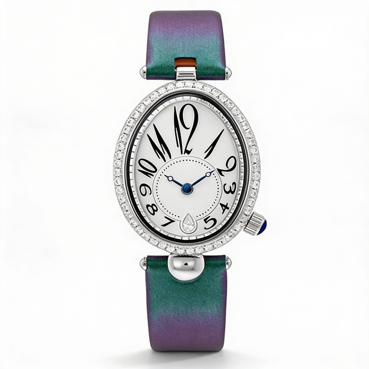 Luxury-look women's elegant oval dial watch with a comfortable leather strap, ideal gift for her.