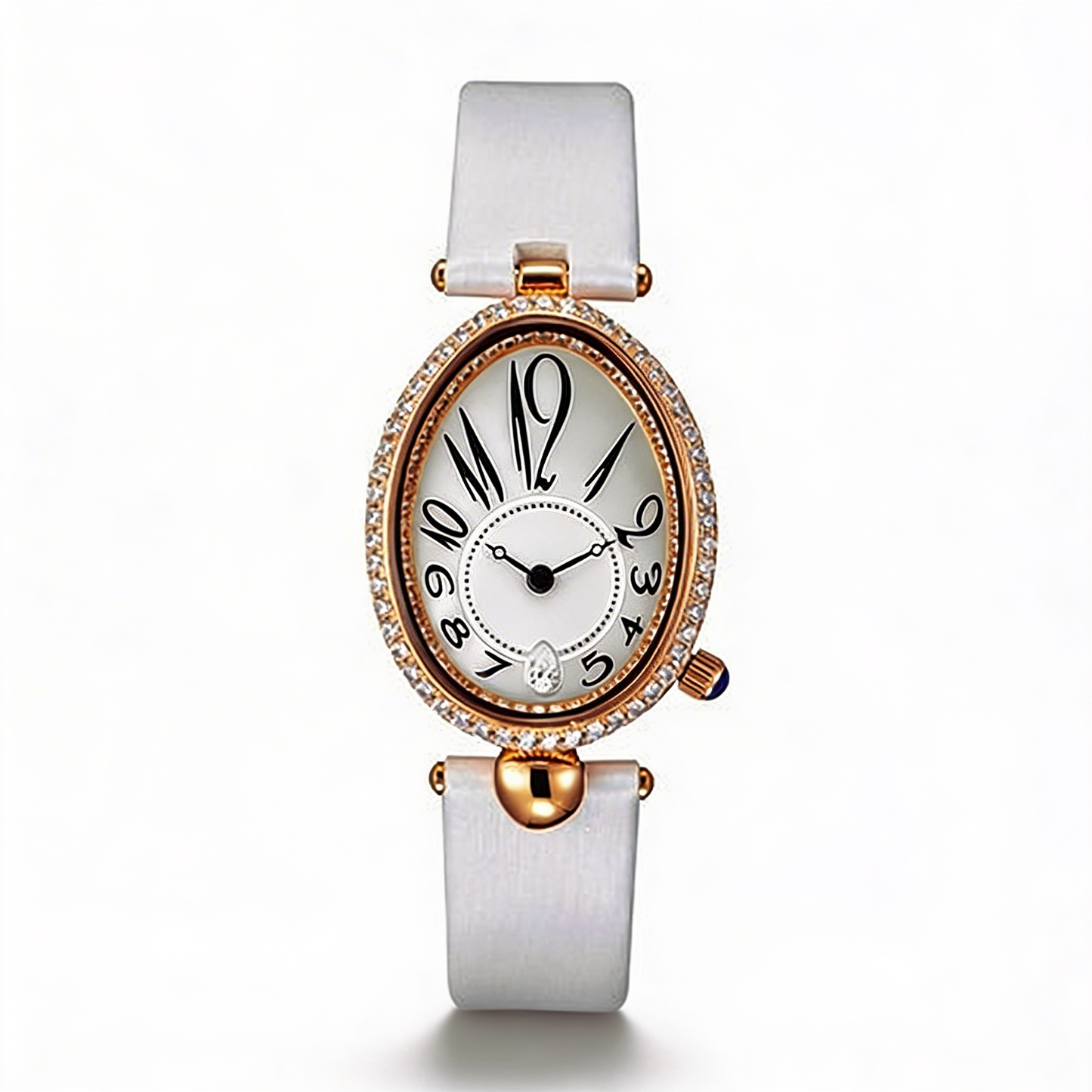 Water-resistant women's elegant quartz watch featuring an oval dial and a chic leather strap.