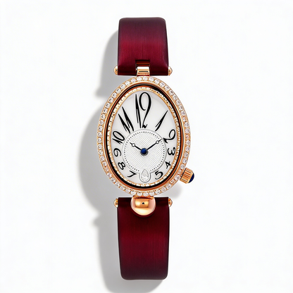 Classic women's oval dial watch, sleek design with a durable leather strap, quartz movement.