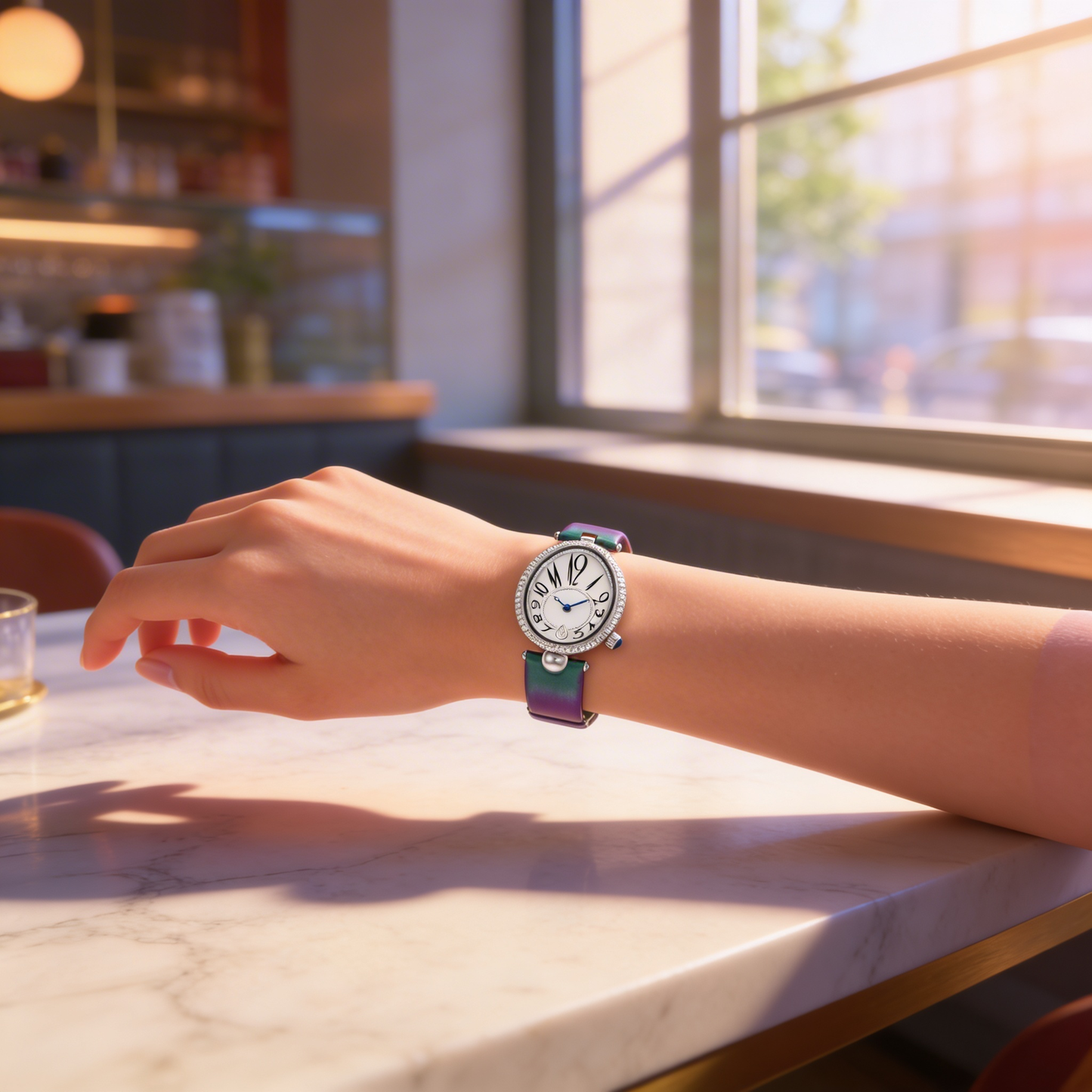 Fashionable women's watch, elegant oval dial, genuine leather strap, water-resistant quartz movement.