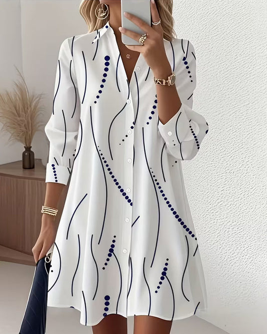 Elegant women's wavy collar flowy midi dress for sophisticated spring & summer fashion.