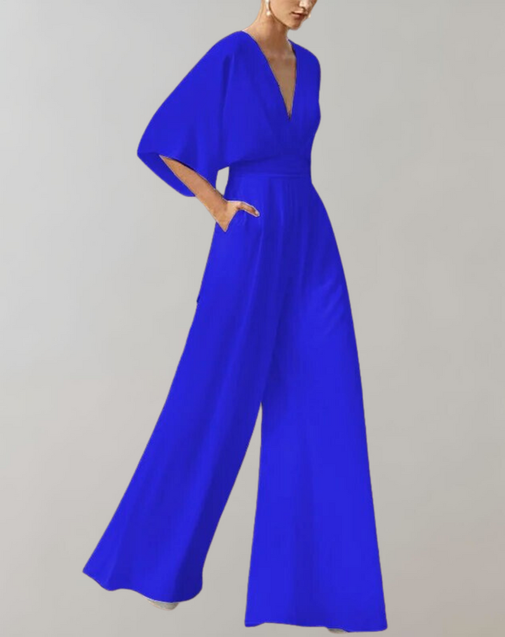 Chic women's wide leg evening jumpsuit. Comfortable formal wear for special occasions.