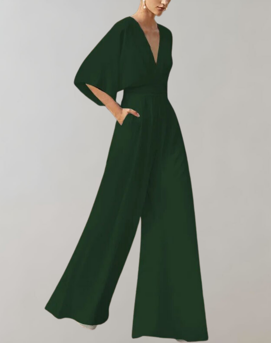 Button front wide leg jumpsuit for women. Elegant evening wear, versatile for formal occasions.