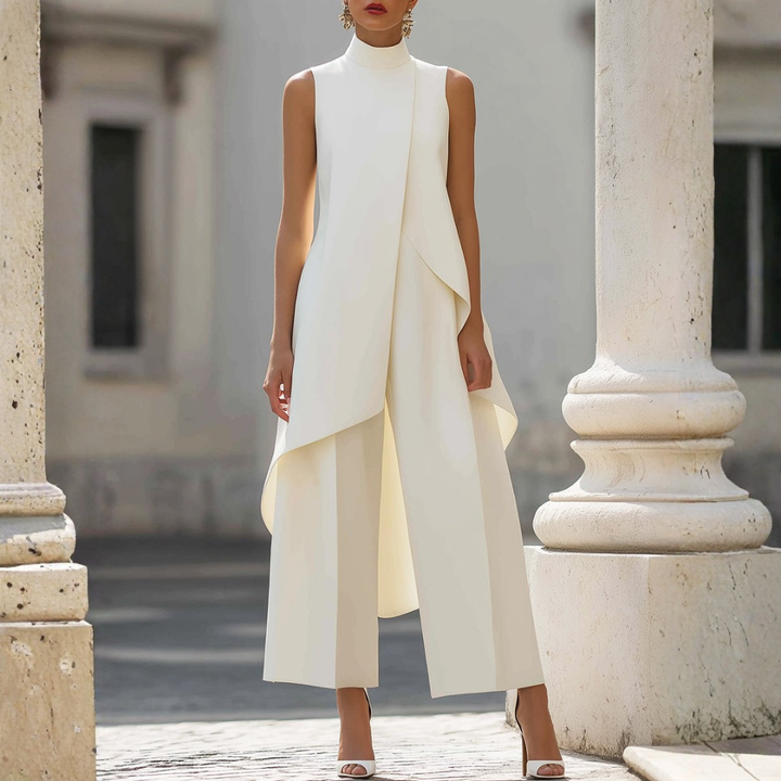 Elegant women's wide-leg jumpsuit with drop waist. Perfect for sophisticated evening wear or formal events.